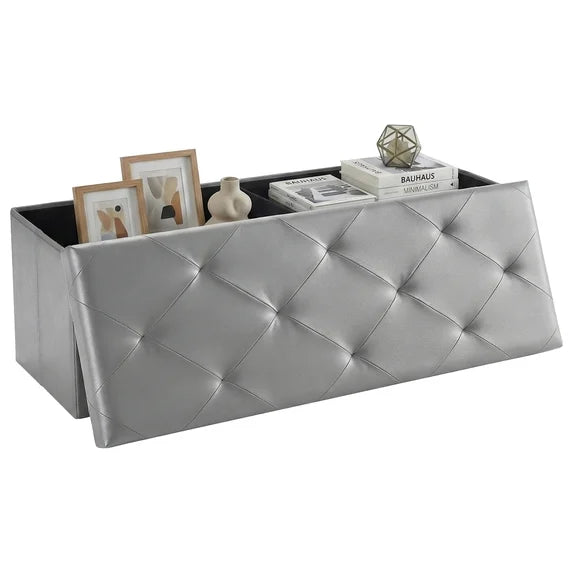 CONCETTA Storage Ottoman Bench, Foldable Footrest Stool with High Load Capacity, Holds Up to 660 lb, PVC