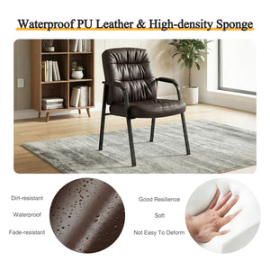 CONCETTA Big and Tall Guest Chair, Tufted Leather Heavy Duty Reception Chair with Padded Arms, for Office, Home, and Bedroom, Black, Brown