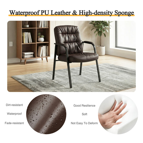 CONCETTA Big and Tall Guest Chair, Tufted Leather Heavy Duty Reception Chair with Padded Arms, for Office, Home, and Bedroom, Black, Brown