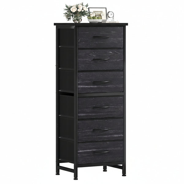 CONCETTA Tall Storage Dresser with 6 Fabric Drawers, Metal Frame with Cross Support Rods, Anti-Tip, Wood Top for Bedrooms, Offices and Compact Spaces