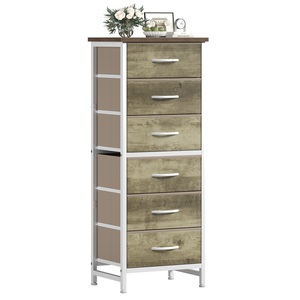 CONCETTA Tall Storage Dresser with 6 Fabric Drawers, Metal Frame with Cross Support Rods, Anti-Tip, Wood Top for Bedrooms, Offices and Compact Spaces