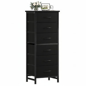CONCETTA Tall Storage Dresser with 6 Fabric Drawers, Metal Frame with Cross Support Rods, Anti-Tip, Wood Top for Bedrooms, Offices and Compact Spaces