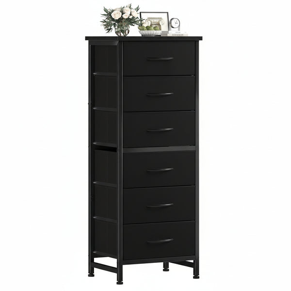 CONCETTA Tall Storage Dresser with 6 Fabric Drawers, Metal Frame with Cross Support Rods, Anti-Tip, Wood Top for Bedrooms, Offices and Compact Spaces