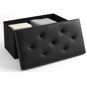 30" Storage Ottoman – Foldable Faux Leather Stool with Storage, 660 lb Capacity, for Bedroom, Living Room, Entryway, Black