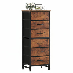 CONCETTA Tall Storage Dresser with 6 Fabric Drawers, Metal Frame with Cross Support Rods, Anti-Tip, Wood Top for Bedrooms, Offices and Compact Spaces