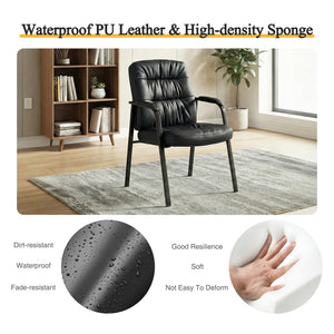 CONCETTA Big and Tall Guest Chair, Tufted Leather Heavy Duty Reception Chair with Padded Arms, for Office, Home, and Bedroom, Black, Brown
