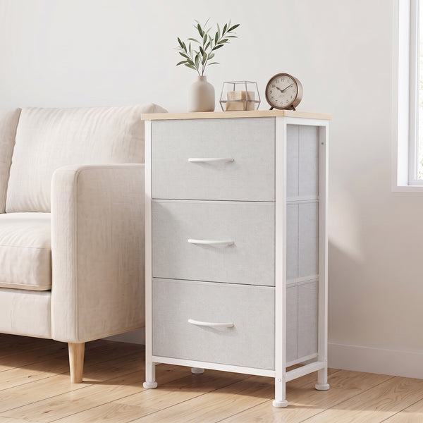 CONCETTA 3-Drawer Fabric Storage Dresser, Multipurpose Storage Chest with Steel Frame and Wooden Top, Space Saving Organizer for Bedroom, Closet, Home Office