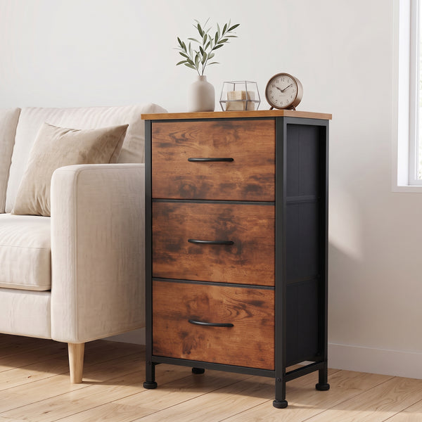 CONCETTA 3-Drawer Fabric Storage Dresser, Multipurpose Storage Chest with Steel Frame and Wooden Top, Space Saving Organizer for Bedroom, Closet, Home Office
