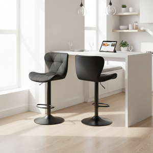 Set of 2 Swivel Bar Stools - Adjustable Height Modern Faux Leather Barstools Counter Bar Chairs with Backrest for Kitchen Island & Home Bar, Black