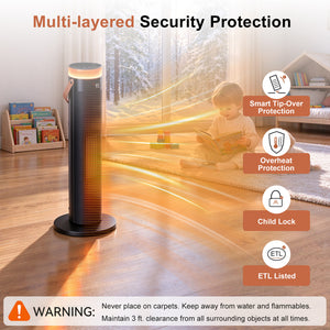 CONCETTA 25" Tower Space Heater,1500W Electric Heater with Remote,15H Timer,Child Lock,60° Oscillation,for Indoor, Living Room, Bedroom, Office & Home