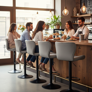 Set of 2 Swivel Bar Stools - Adjustable Height Modern Faux Leather Barstools Counter Bar Chairs with Backrest for Kitchen Island & Home Bar, Gray