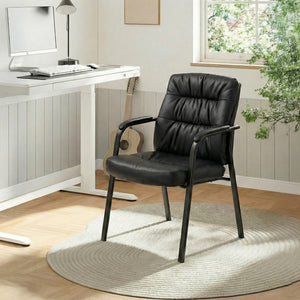CONCETTA Big and Tall Guest Chair, Tufted Leather Heavy Duty Reception Chair with Padded Arms, for Office, Home, and Bedroom, Black, Brown