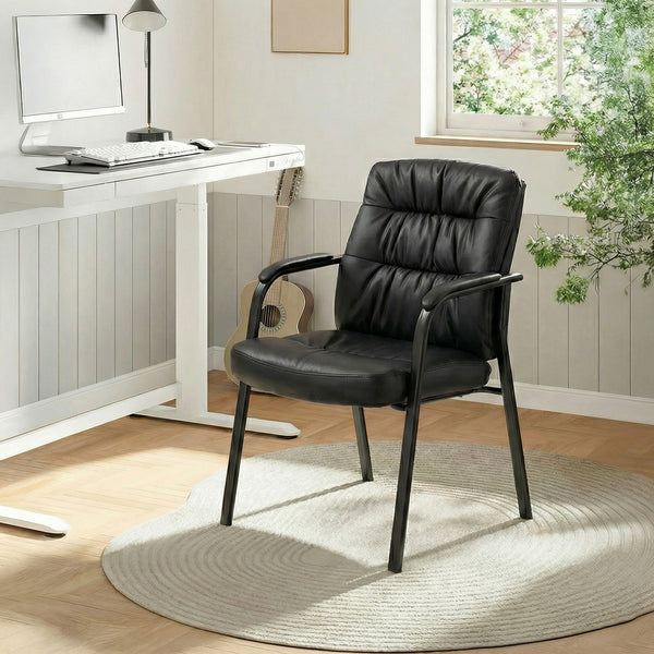 CONCETTA Big and Tall Guest Chair, Tufted Leather Heavy Duty Reception Chair with Padded Arms, for Office, Home, and Bedroom, Black, Brown