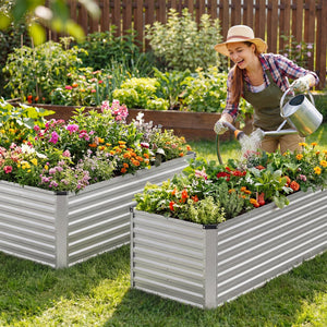 CONCETTA Galvanized Raised Garden Bed, Easy Assembly Outdoor Metal Planter Box, Rust-Resistant Steel Garden Bed for Vegetables, Flowers, Herbs