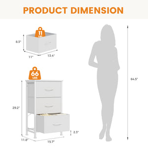 CONCETTA 3-Drawer Fabric Storage Dresser, Multipurpose Storage Chest with Steel Frame and Wooden Top, Space Saving Organizer for Bedroom, Closet, Home Office