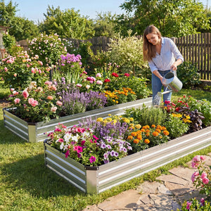 CONCETTA Galvanized Raised Garden Bed, Easy Assembly Outdoor Metal Planter Box, Rust-Resistant Steel Garden Bed for Vegetables, Flowers, Herbs