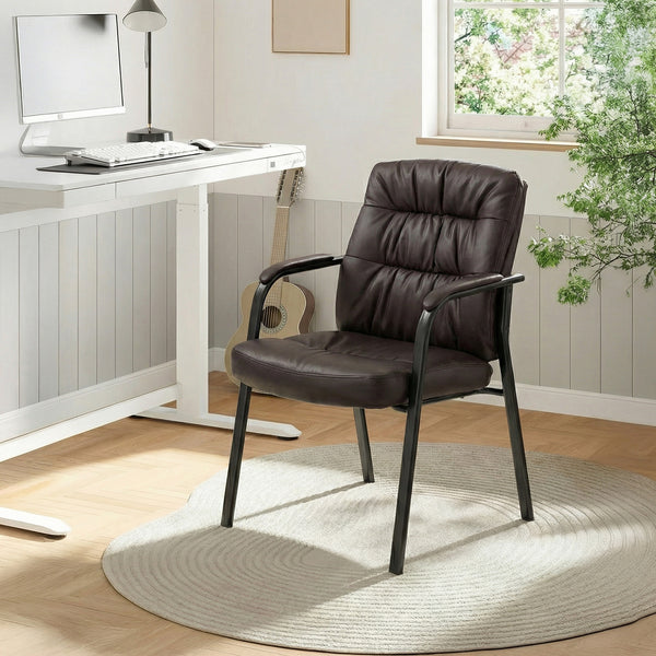 CONCETTA Big and Tall Guest Chair, Tufted Leather Heavy Duty Reception Chair with Padded Arms, for Office, Home, and Bedroom, Black, Brown