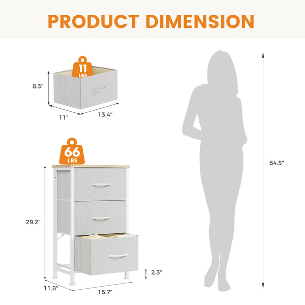 CONCETTA 3-Drawer Fabric Storage Dresser, Multipurpose Storage Chest with Steel Frame and Wooden Top, Space Saving Organizer for Bedroom, Closet, Home Office