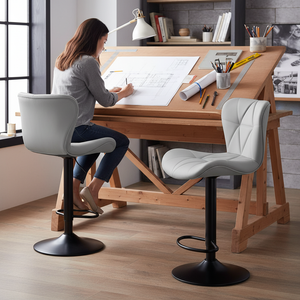 Set of 2 Swivel Bar Stools - Adjustable Height Modern Faux Leather Barstools Counter Bar Chairs with Backrest for Kitchen Island & Home Bar, Gray