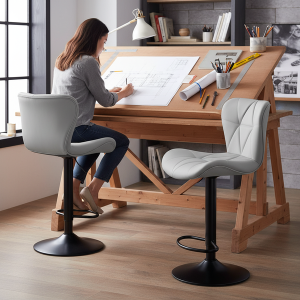 Set of 2 Swivel Bar Stools - Adjustable Height Modern Faux Leather Barstools Counter Bar Chairs with Backrest for Kitchen Island & Home Bar, Gray