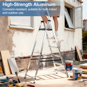 CONCETTA Step Herringbone Aluminium Ladder with Non-Slip Treads and Comfortable Handrails, Sturdy Steel Ladder, Portable Heavy Duty Stepstool for Garage and Outdoor Use
