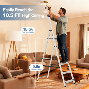 CONCETTA Step Herringbone Aluminium Ladder with Non-Slip Treads and Comfortable Handrails, Sturdy Steel Ladder, Portable Heavy Duty Stepstool for Garage and Outdoor Use