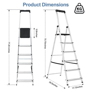 CONCETTA Step Herringbone Aluminium Ladder with Non-Slip Treads and Comfortable Handrails, Sturdy Steel Ladder, Portable Heavy Duty Stepstool for Garage and Outdoor Use