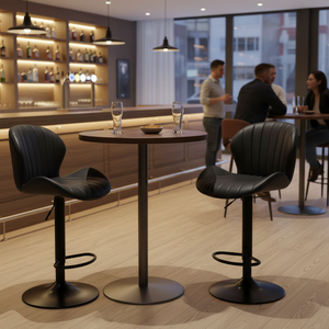 Set of 2 Swivel Bar Stools - Adjustable Height Modern Fabric Upholstered Barstools Counter Bar Chairs with Backrest for Kitchen Island & Home Bar, Black
