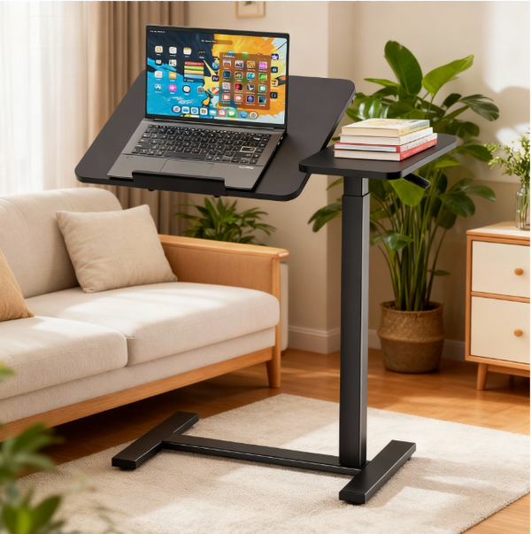 Small Standing Desk Rolling Table with Wheels, Portable Rolling Computer Table with Tilting Top, Adjustable Height Standing Workstation for Home Office, Bed, Sofa, Classroom