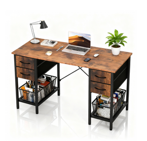 47 Inch Computer Desk with 4 Drawers & Mesh Shelf, Rustic Brown Office Desk, Storage Work Desk for Home Office, Gaming & Study, Flexible Setup, Large Desktop
