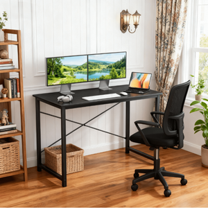 CONCETTA 40-47 Inch Computer Desk, Small Home Office Desk for Small Spaces, Study Writing Table for Students & Kids, Modern Simple Style Workstation with Metal Frame for Bedroom, Office