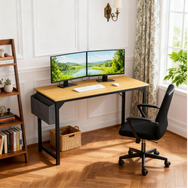 CONCETTA 40-47 Inch Computer Desk, Small Home Office Desk for Small Spaces, Study Writing Table for Students & Kids, Modern Simple Style Workstation with Metal Frame for Bedroom, Office