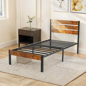 CONCETTA Metal Platform Bed Frame with Wooden Headboard & Footboard, No Box Spring Needed with 800LBS Sturdy Wooden Slats Support, Queen/Full/Twin Size