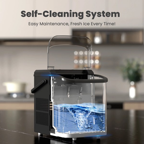 CONCETTA Portable Ice Maker Machine, 26.5 lb/Day Ice, Two Ice Sizes, Self-Cleaning Function, Compact Countertop Ice Maker with Ice Scoop & Basket