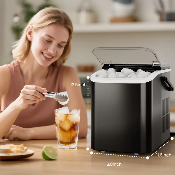 CONCETTA Portable Ice Maker Machine, 26.5 lb/Day Ice, Two Ice Sizes, Self-Cleaning Function, Compact Countertop Ice Maker with Ice Scoop & Basket