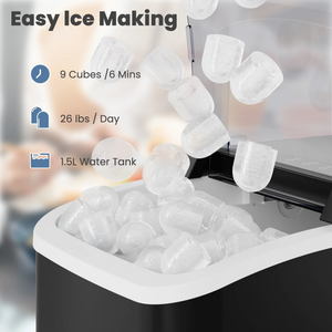 CONCETTA Portable Ice Maker Machine, 26.5 lb/Day Ice, Two Ice Sizes, Self-Cleaning Function, Compact Countertop Ice Maker with Ice Scoop & Basket