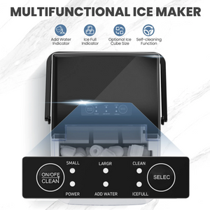 CONCETTA Portable Ice Maker Machine, 26.5 lb/Day Ice, Two Ice Sizes, Self-Cleaning Function, Compact Countertop Ice Maker with Ice Scoop & Basket