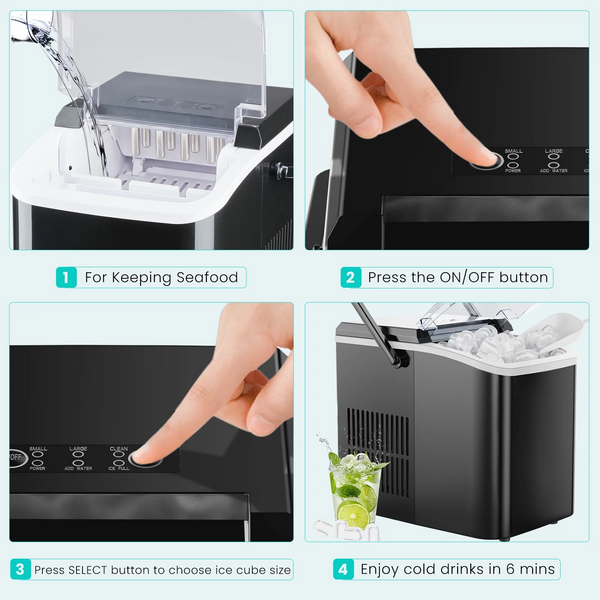 CONCETTA Portable Ice Maker Machine, 26.5 lb/Day Ice, Two Ice Sizes, Self-Cleaning Function, Compact Countertop Ice Maker with Ice Scoop & Basket