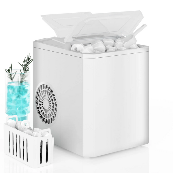CONCETTA Portable Ice Maker Machine, 26.5 lb/Day Ice, Two Ice Sizes, Self-Cleaning Function, Compact Countertop Ice Maker with Ice Scoop & Basket