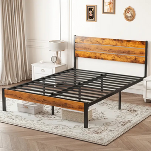 CONCETTA Metal Platform Bed Frame with Wooden Headboard & Footboard, No Box Spring Needed with 800LBS Sturdy Wooden Slats Support, Queen/Full/Twin Size