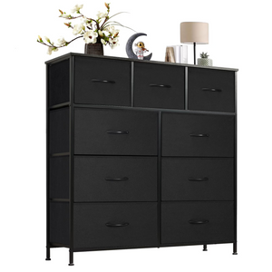 CONCETTA Tall Dresser Fabric Storage Tower with 9 Fabric Bins Drawers,Wooden Top for Living Room, Closet, Entryway