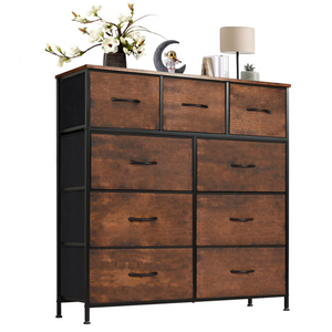 CONCETTA Tall Dresser Fabric Storage Tower with 9 Fabric Bins Drawers,Wooden Top for Living Room, Closet, Entryway, Bedroom
