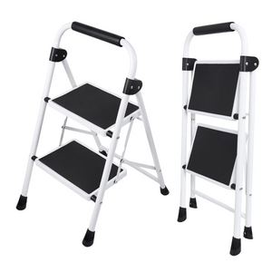 CONCETTA Iron Stepstool, Folding Stepstool with Non-Slip Pedals and Comfortable Handrails, Sturdy Steel Ladder Portable Heavy Duty Stepstool for Kitchen, Garage and Outdoor Use