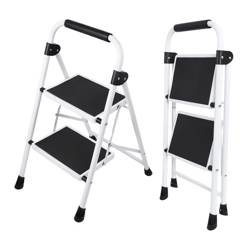 CONCETTA Iron Stepstool, Folding Stepstool with Non-Slip Pedals and Comfortable Handrails, Sturdy Steel Ladder Portable Heavy Duty Stepstool for Kitchen, Garage and Outdoor Use