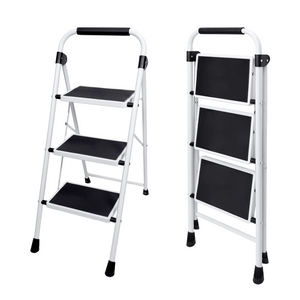 CONCETTA Iron Stepstool, Folding Stepstool with Non-Slip Pedals and Comfortable Handrails, Sturdy Steel Ladder Portable Heavy Duty Stepstool for Kitchen, Garage and Outdoor Use