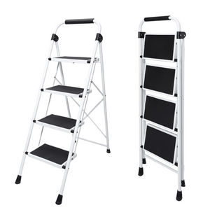 CONCETTA Iron Stepstool, Folding Stepstool with Non-Slip Pedals and Comfortable Handrails, Sturdy Steel Ladder Portable Heavy Duty Stepstool for Kitchen, Garage and Outdoor Use
