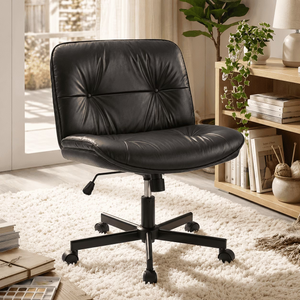 CONCETTA Armless Office Chair with Wheels - Swivel Rolling & 22° Rocking Recline, Wide PU Leather Seat, for Home Office Desk and Mobile Use