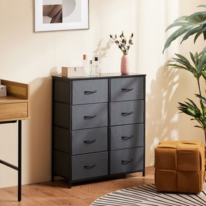 CONCETTA Tall Dresser Fabric Storage Tower with 8 Fabric Bins Drawers,Wooden Top for Living Room, Closet, Entryway, Bedroom