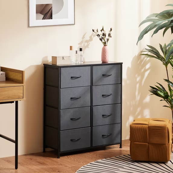 CONCETTA Tall Dresser Fabric Storage Tower with 8 Fabric Bins Drawers,Wooden Top for Living Room, Closet, Entryway, Bedroom
