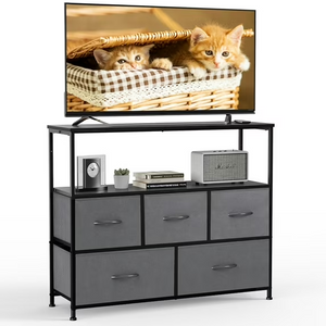 CONCETTA 38 in Open Storage Shelf TV Stand with 5 Fabric Drawers for Bedroom/Living Room/Hallway